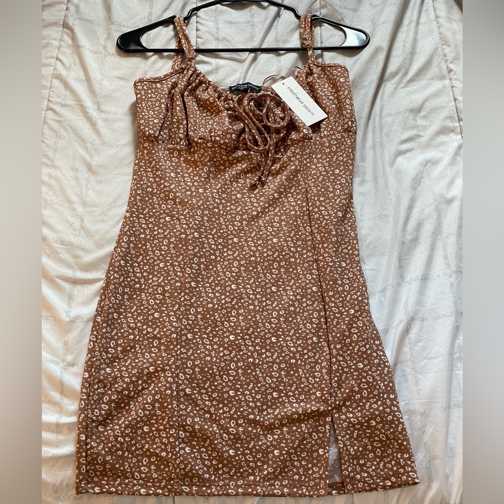 Brown and White Body Con Dress